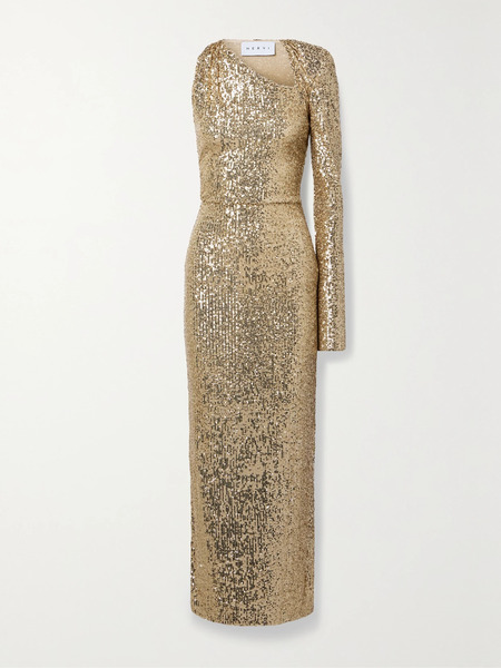  Nervi Nervi - Susi One-shoulder Cutout Sequined Tulle Gown - Gold 