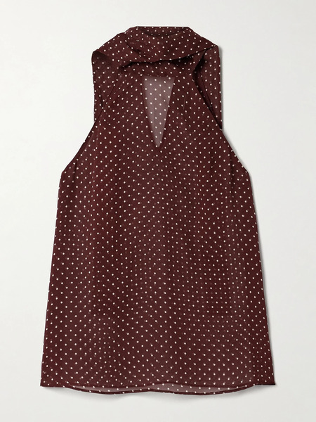  Nili Lotan Nili Lotan - Alla Polka-dot Silk-chiffon Halterneck Tank - Burgundy 