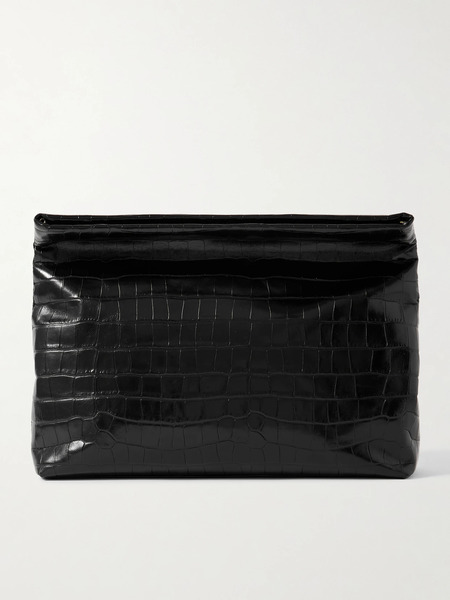  Nili Lotan Nili Lotan - Jerry Croc-effect Leather Clutch - Black 