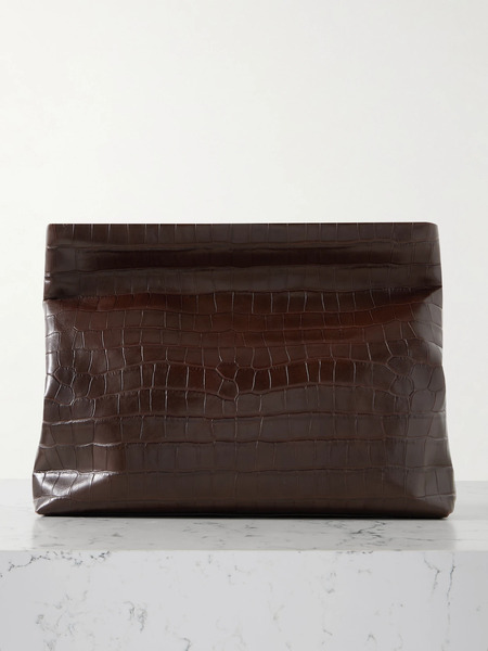  Nili Lotan Nili Lotan - Jerry Croc-effect Leather Clutch - Brown 