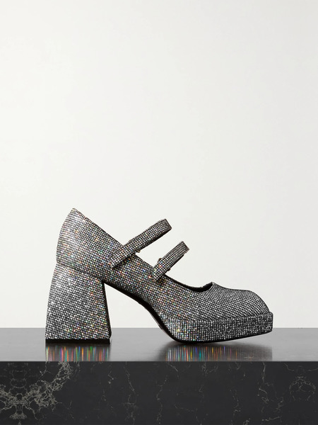  Nodaleto Nodaleto - Bulla Babies 85 Glittered Leather Platform Mary Jane Pumps - Silver 