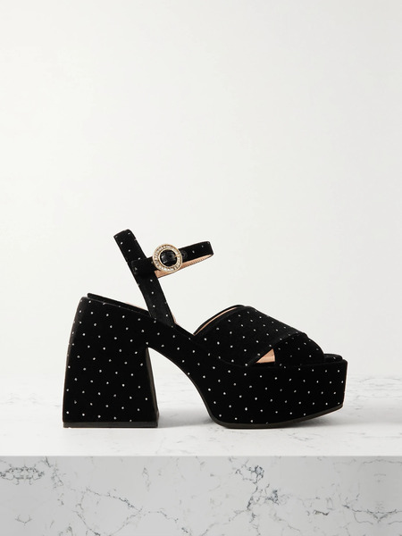  Nodaleto Nodaleto - Bulla Joni Crystal-embellished Velvet Platform Sandals - Black 