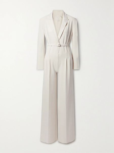  Norma Kamali Norma Kamali - Belted Pleated Stretch-jersey Jumpsuit - Off-white 
