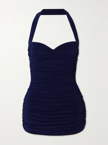  Norma Kamali Norma Kamali - Bill Mio Ruched Halterneck Swimsuit - Navy 
