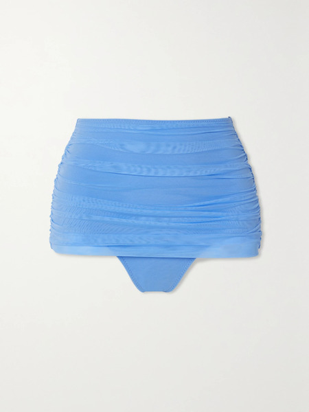  Norma Kamali Norma Kamali - Bill Ruched Stretch-mesh Bikini Briefs - Blue 