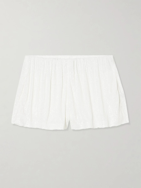  Norma Kamali Norma Kamali - Boyfriend Elephant Sequined Stretch-mesh Shorts - White 