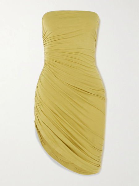 Norma Kamali Norma Kamali - Diana Strapless Asymmetric Ruched Stretch-jersey Mini Dress - Chartreuse 