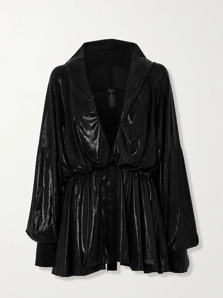  Norma Kamali Norma Kamali - Hooded Gathered Stretch-lamé Mini Dress - Black 