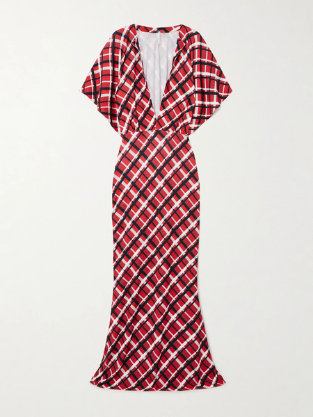  Norma Kamali Norma Kamali - Obie Checked Stretch-jersey Gown - Red 