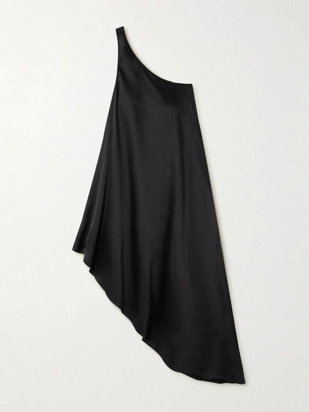  Norma Kamali Norma Kamali - One-shoulder Asymmetric Satin Tunic - Black 