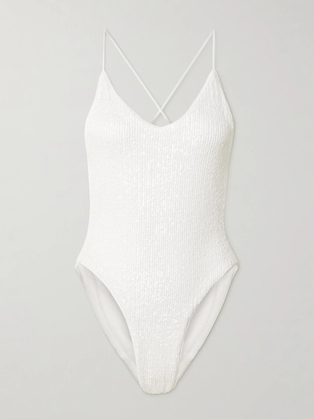  Norma Kamali Norma Kamali - Open-back Sequined Swimsuit - White 