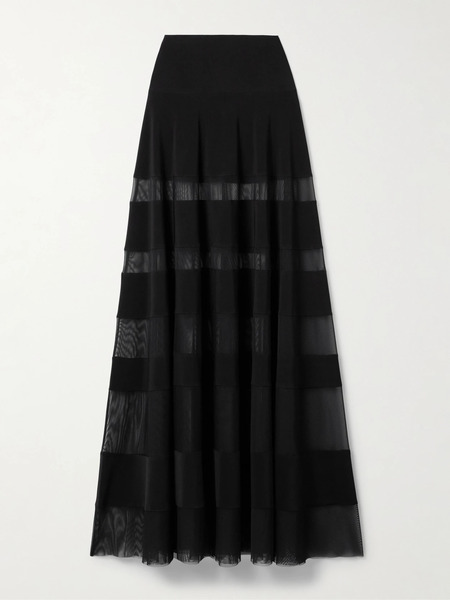  Norma Kamali Norma Kamali - Paneled Stretch-jersey And Mesh Maxi Skirt - Black 