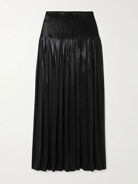  Norma Kamali Norma Kamali - Pleated Stretch-lamé Maxi Skirt - Black 