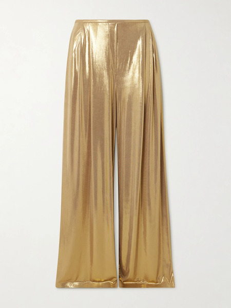 Norma Kamali Norma Kamali - Pleated Stretch-lamé Wide-leg Pants - Gold 
