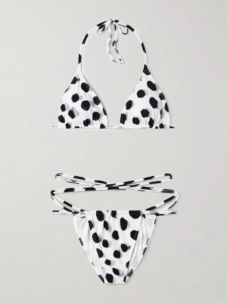  Norma Kamali Norma Kamali - Polka-dot Triangle Halterneck Bikini - Multi 