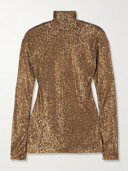  Norma Kamali Norma Kamali - Sequined Stretch-mesh Turtleneck Top - Bronze 