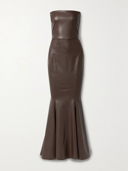  Norma Kamali Norma Kamali - Strapless Faux Leather Maxi Dress - Chocolate 