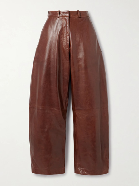  Nour Hammour Nour Hammour - Leather Barrel-leg Pants - Brown 