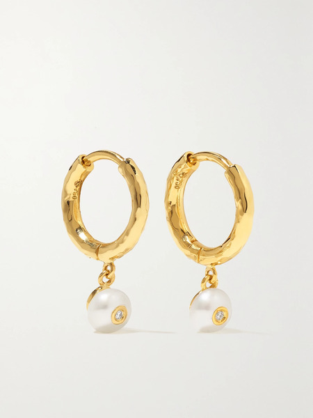  Octavia Elizabeth Octavia Elizabeth - + Net Sustain Micro Gabby 18-karat Recycled Gold, Pearl And Diamond Hoop Earrings - One Size 
