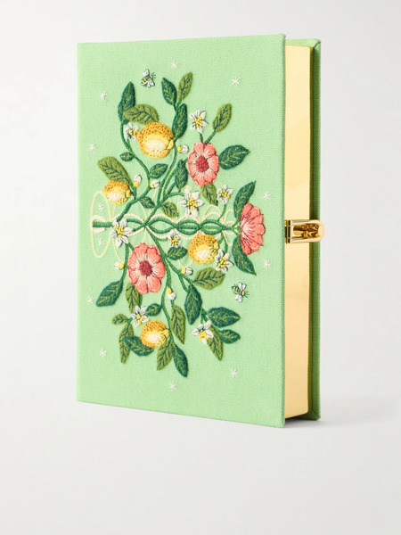  Olympia Le-tan Olympia Le-tan - Botanical Chic Appliquéd Embroidered Canvas Clutch - Green 