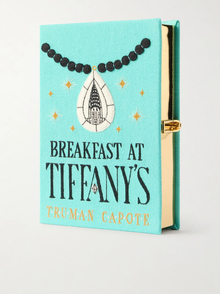  Olympia Le-tan Olympia Le-tan - Breakfast At Tiffany's Appliquéd Embroidered Canvas Clutch - Bright Blue 