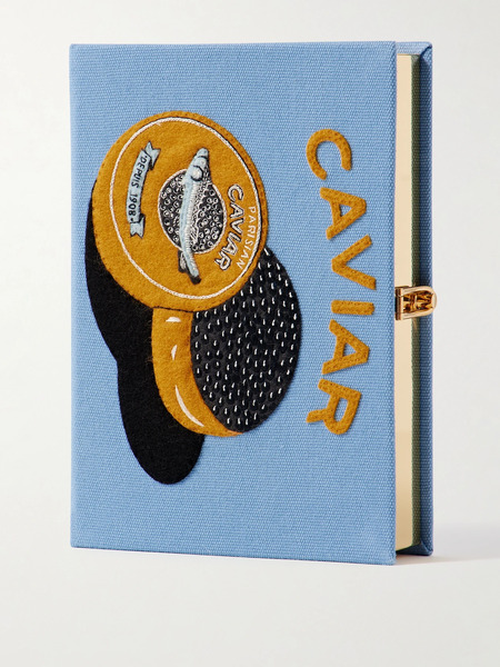  Olympia Le-tan Olympia Le-tan - Caviar Embroidered Appliquéd Canvas Clutch - Light Blue 