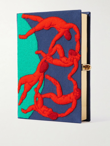  Olympia Le-tan Olympia Le-tan - Dance Embroidered Appliquéd Canvas Clutch - Blue 