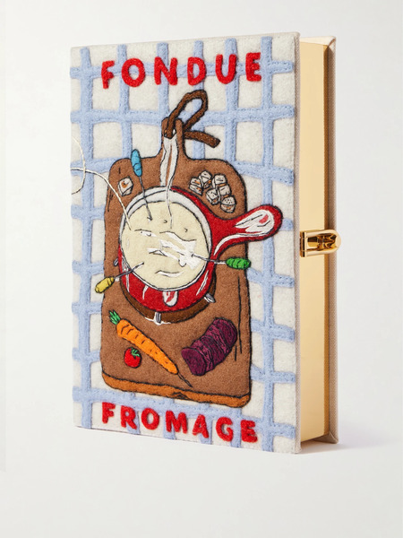  Olympia Le-tan Olympia Le-tan - Fondue Fromage Embroidered Appliquéd Canvas Clutch - Blue 