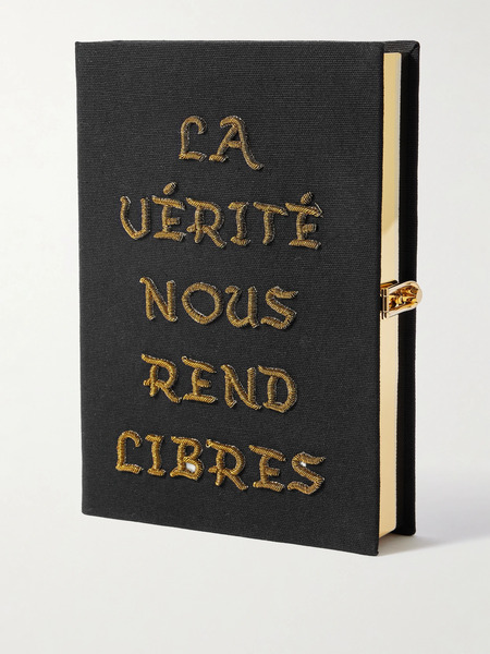  Olympia Le-tan Olympia Le-tan - La Vérité Nous Rend Libre Embroidered Canvas Clutch - Black 