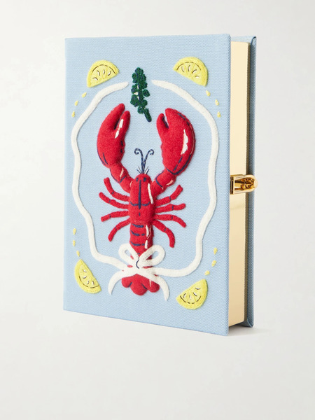  Olympia Le-tan Olympia Le-tan - Lobster Appliquéd Embroidered Canvas Clutch - Sky Blue 