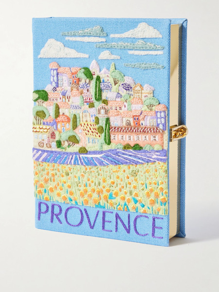  Olympia Le-tan Olympia Le-tan - Provence Embroidered Appliquéd Canvas Clutch - Blue 