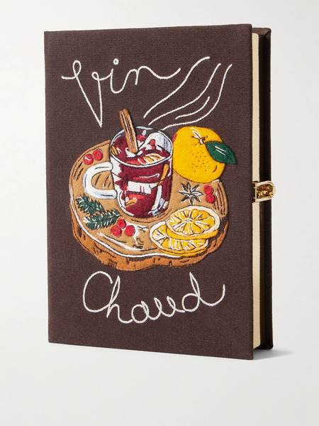  Olympia Le-tan Olympia Le-tan - Vin Chaud Embroidered Appliquéd Canvas Clutch - Chocolate 