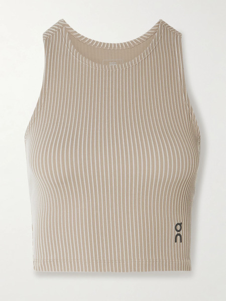  On On - All-day Cropped Striped Ribbed Stretch Recycled Tank - Beige 