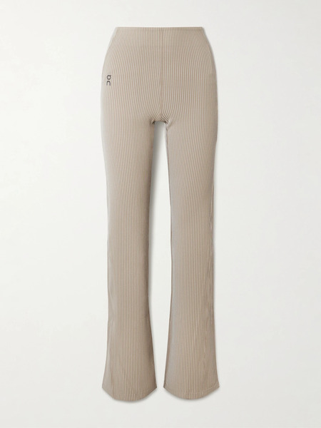  On On - All-day Striped Ribbed Stretch Recycled-jersey Flared Pants - Beige 