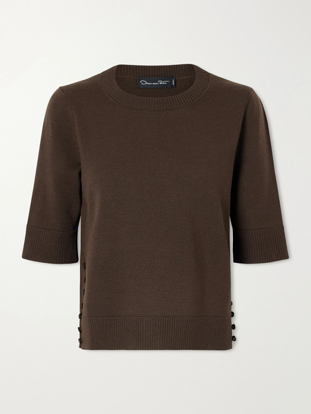  Oscar De La Renta Oscar De La Renta - Button-detailed Wool Sweater - Brown 