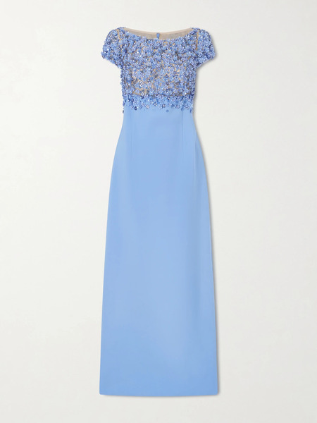  Oscar De La Renta Oscar De La Renta - Crystal-embellished Embroidered Wool-blend Gown - Blue 