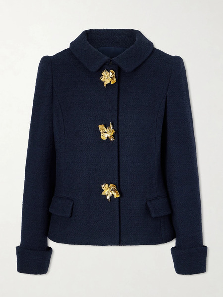  Oscar De La Renta Oscar De La Renta - Embellished Cotton And Wool-blend Tweed Jacket - Navy 