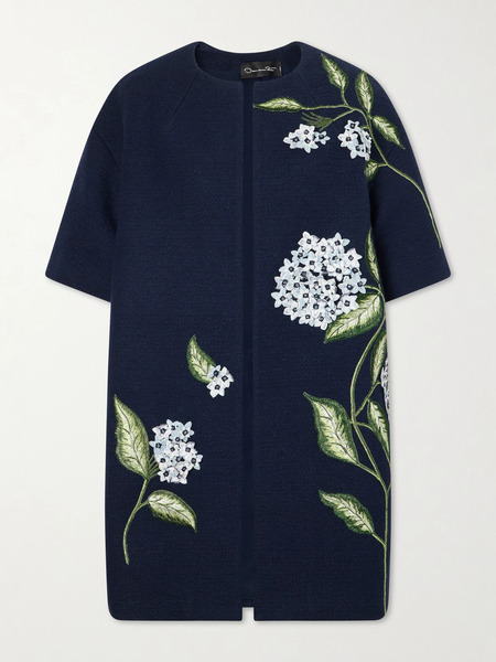  Oscar De La Renta Oscar De La Renta - Embellished Embroidered Cotton-blend Tweed Coat - Navy 