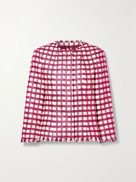  Oscar De La Renta Oscar De La Renta - Frayed Checked Metallic Wool-blend Tweed Jacket - Red 