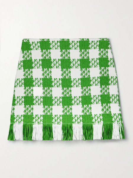  Oscar De La Renta Oscar De La Renta - Fringed Checked Cotton-blend Tweed Mini Skirt - Light Green 