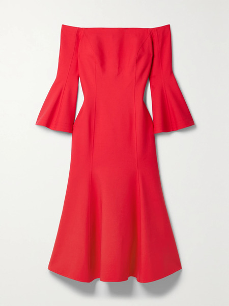  Oscar De La Renta Oscar De La Renta - Off-the-shoulder Wool-blend Midi Dress - Red 