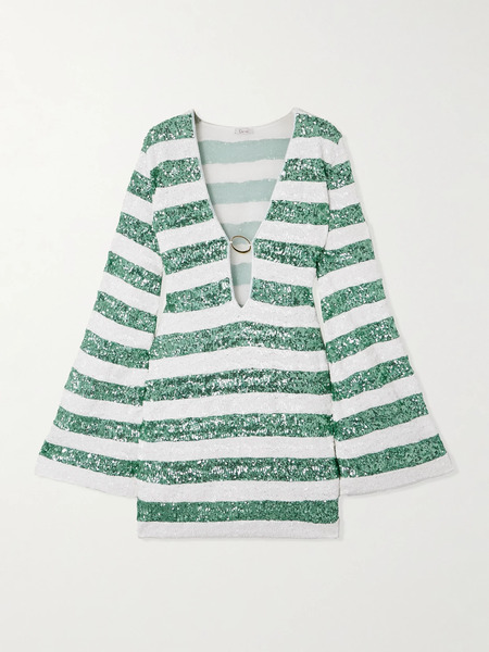  Oséree Oséree - Candy Paillettes O Embellished Striped Mesh Kaftan - Green 