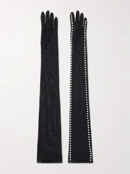  Oséree Oséree - Crystal-embellished Mesh Gloves - Black 