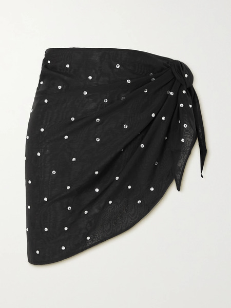  Oséree Oséree - Gem Crystal-embellished Cotton And Silk-blend Pareo - Black 