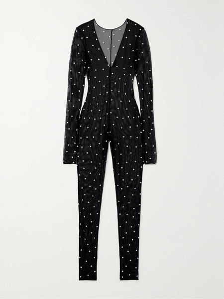  Oséree Oséree - Gem Open-back Embellished Stretch-tulle Jumpsuit - Black 