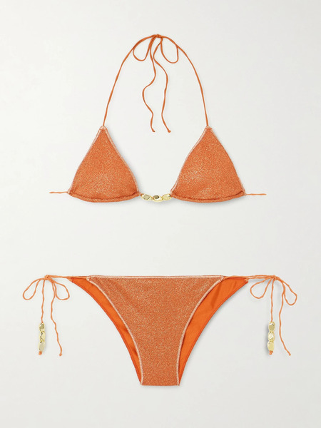  Oséree Oséree - Glazed Lumière Embellished Metallic Triangle Bikini - Orange 