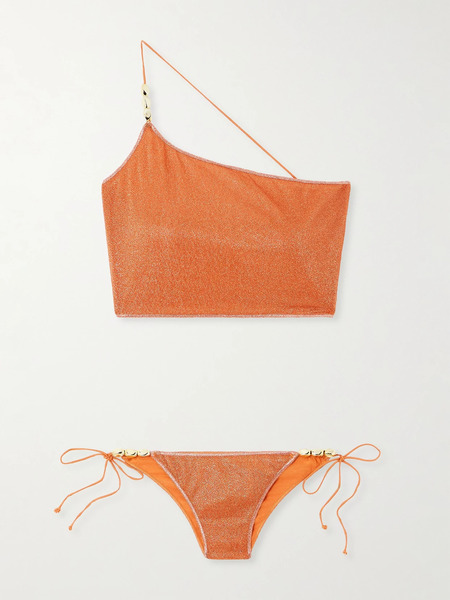  Oséree Oséree - Glazed Lumière One-shoulder Metallic Bikini - Orange 