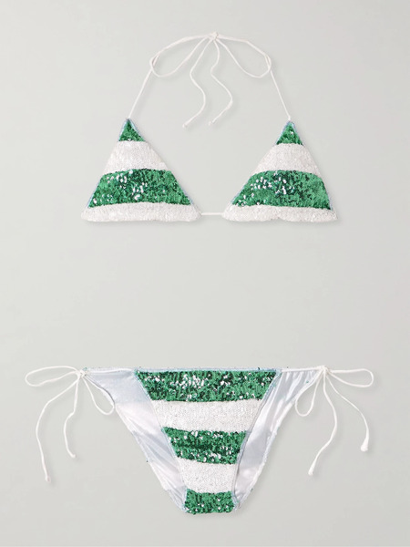  Oséree Oséree - Lumière Candy Striped Sequined Bikini - Green 