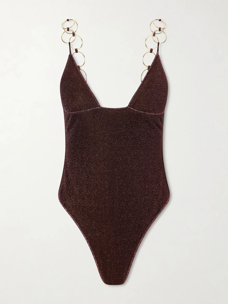  Oséree Oséree - Lumière Embellished Metallic Swimsuit - Brown 