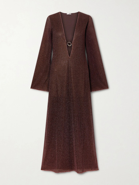  Oséree Oséree - Lumière Metallic Stretch-knit Kaftan - Brown 